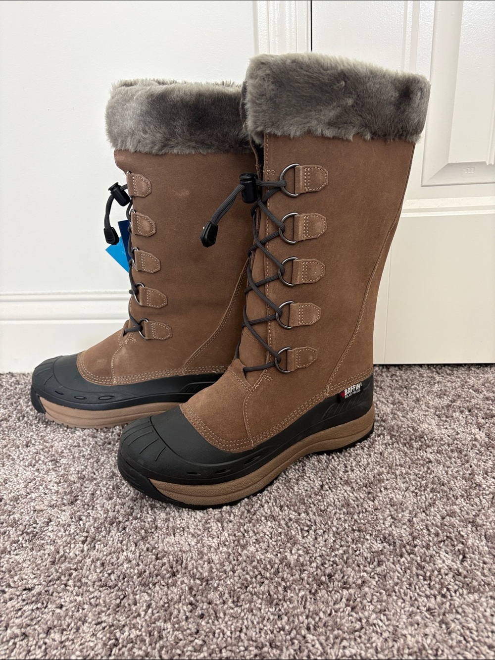 Baffin Women's Brown and Black Tall Insulated Winter Boots with Faux Fur Collar